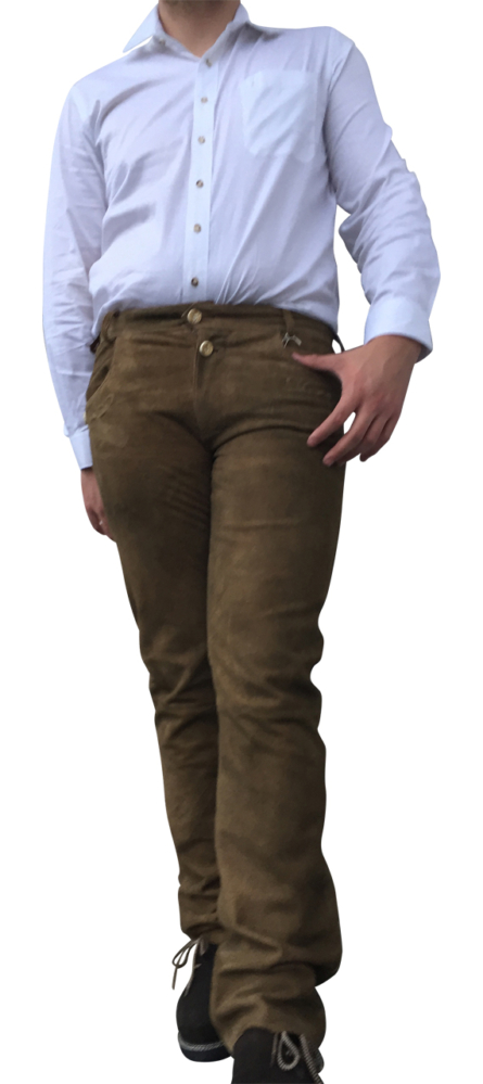 Almsach Trachtenlederhose lang Herren Braun aus Wildbockleder