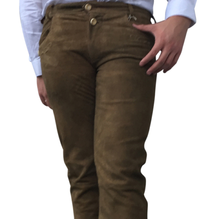 Almsach Trachtenlederhose lang Herren Braun aus Wildbockleder
