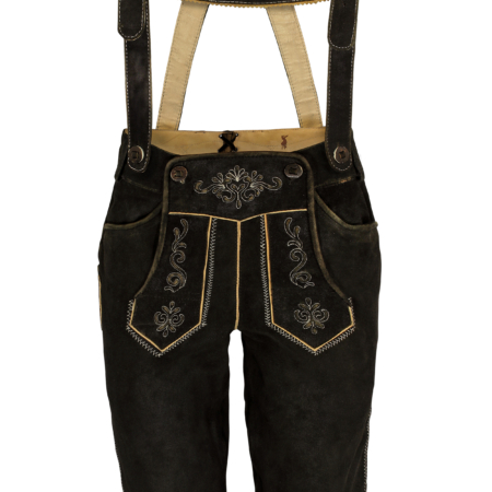 Herren Trachtenlederhose Kniebund Braun aus echtem Leder mit Trägern