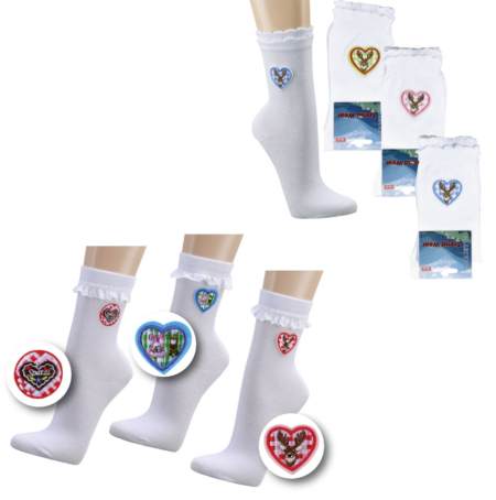 Trachten Socken Damen Weiß mit Herz – Perfekt zum Dirndl