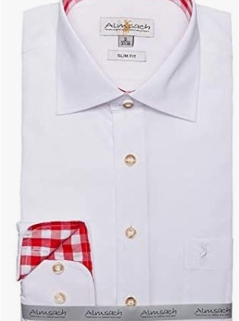 Trachtenhemd Herren Weiss Rot Slimfit Vorderansicht