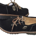 Haferlschuhe Herren Schwarz Velourleder mit Hirsch-Sticker Vorderansicht