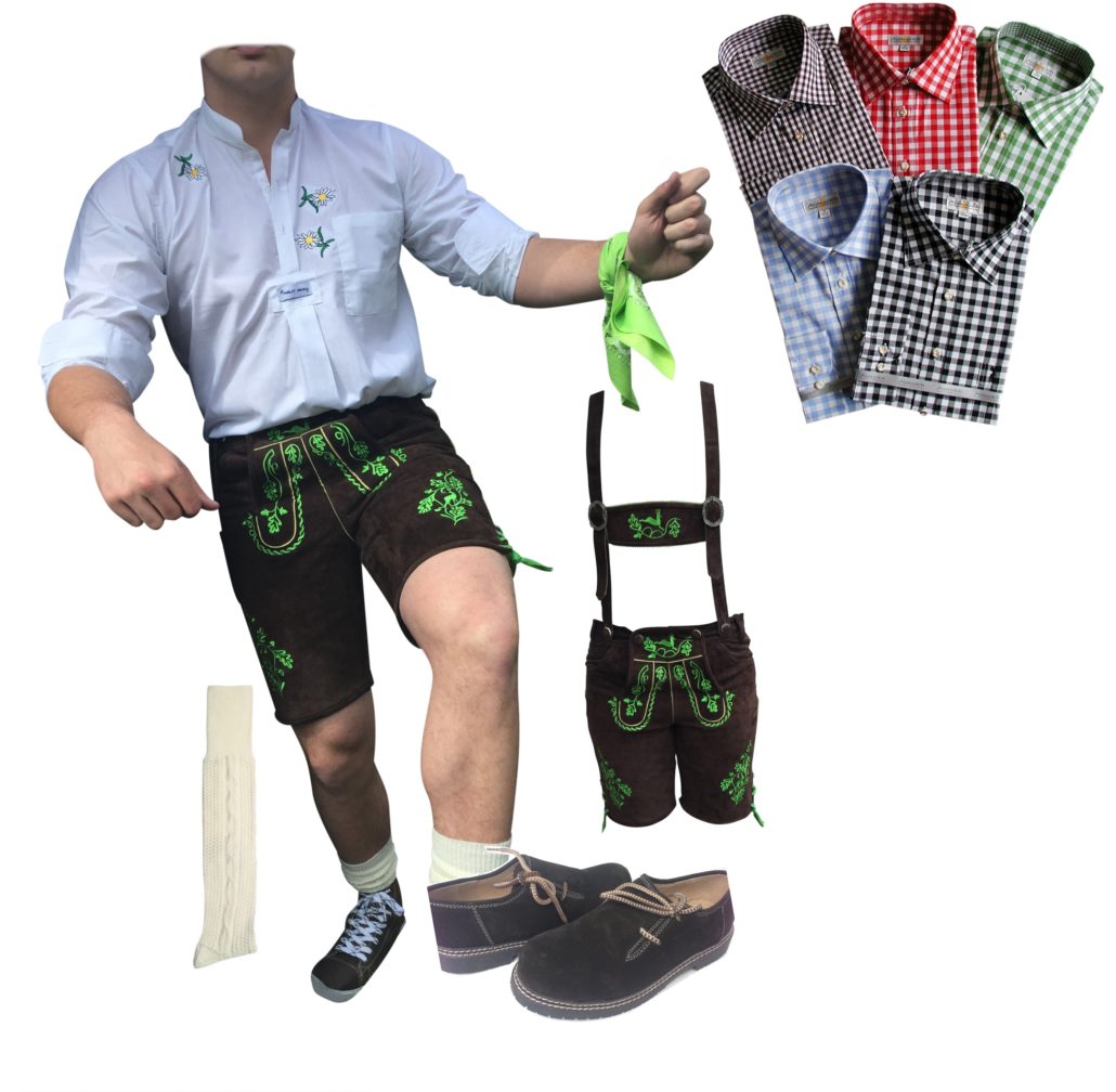 Trachtenset Herren Trachtenlederhose mit Tracht Träger Hemd Schuhe Socken Tasche 