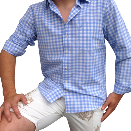 Trachtenhemd Herren Blau Weiss Vegan Almsach Frontansicht