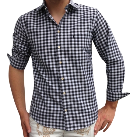 Trachtenhemd Herren Schwarz Weiss Kariert Almsach Frontansicht