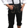 Seitenansicht Herren Trachtenlederhose Kniebund schwarz mit Trägern