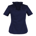 Damen Trachtenbluse Blau Tailliert Vegan mit Rüschenkragen