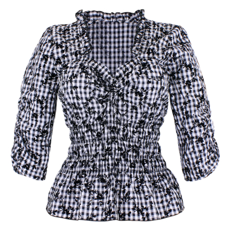 Damen Trachtenbluse Schwarz-Weiß mit Rosenmuster By Johanna