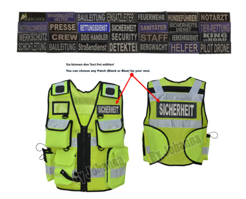Multifunktionsweste Leuchtweste Schutzweste sicherheitsweste warnweste Security Weste Pielini Taschen Reißverschluss