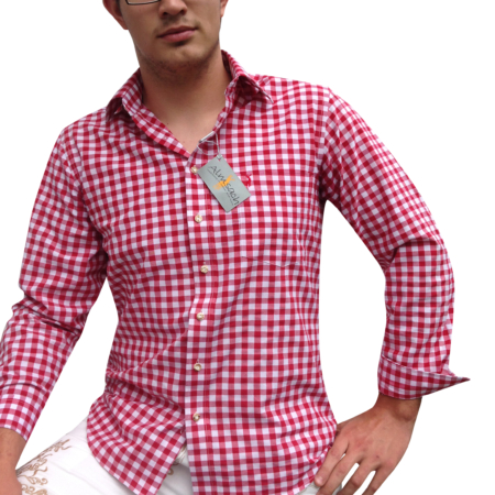 Trachtenhemd Herren Rot Kariert Almsach By Johanna Frontansicht