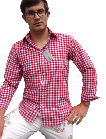 Trachtenhemd Herren Rot Kariert Almsach By Johanna Frontansicht