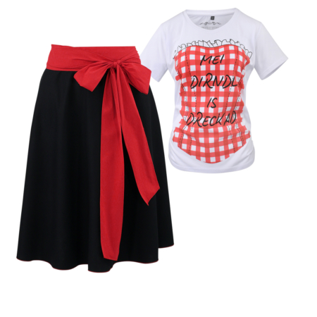 Damen Trachten Set Schwarzer Rock & Shirt mit Spruch – Frontansicht