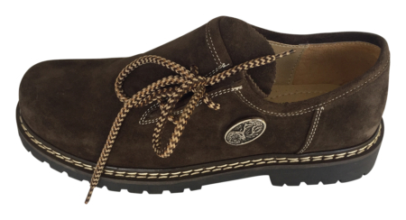 Haferlschuhe Herren Braun Velourleder mit Hirsch Stickerei Vorderansicht