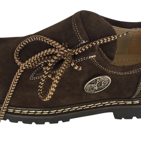 Haferlschuhe Herren Braun Velourleder mit Hirsch Stickerei Vorderansicht