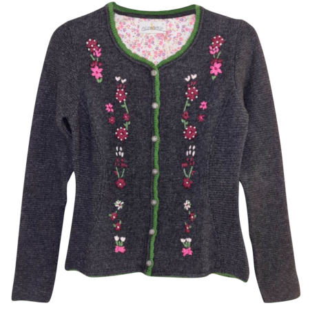 Trachtenstrickjacke Damen Schwarz mit Blumenstickerei Almsach