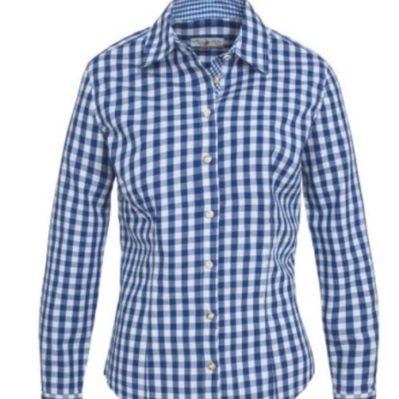 Damen Trachtenbluse Almsach Blau Weiß kariert aus Baumwolle