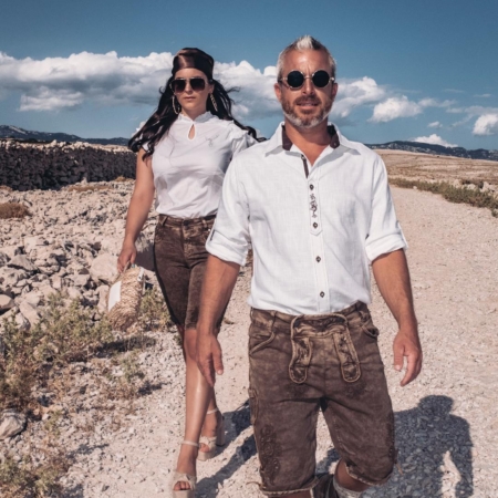 Trachtenhose Herren Braun Vegan in Lederhosenoptik von Hangowear