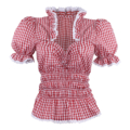 Trachtenbluse Rot kariert tailliert mit Smok Damen
