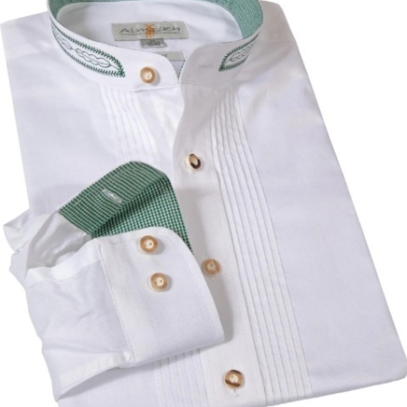 Herren Trachtenhemd weiß mit grüner Stickerei von Almsach Slim Fit