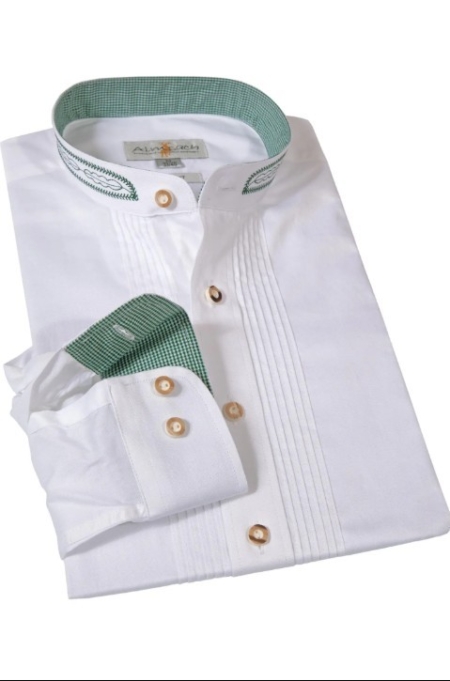 Herren Trachtenhemd weiß mit grüner Stickerei von Almsach Slim Fit